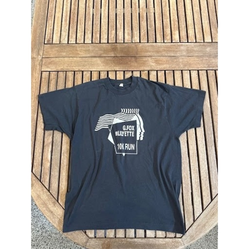 Vintage 80s G.Fox & Lilyette 10K Run Screen Stars T-Shirt Black Made in USA L
